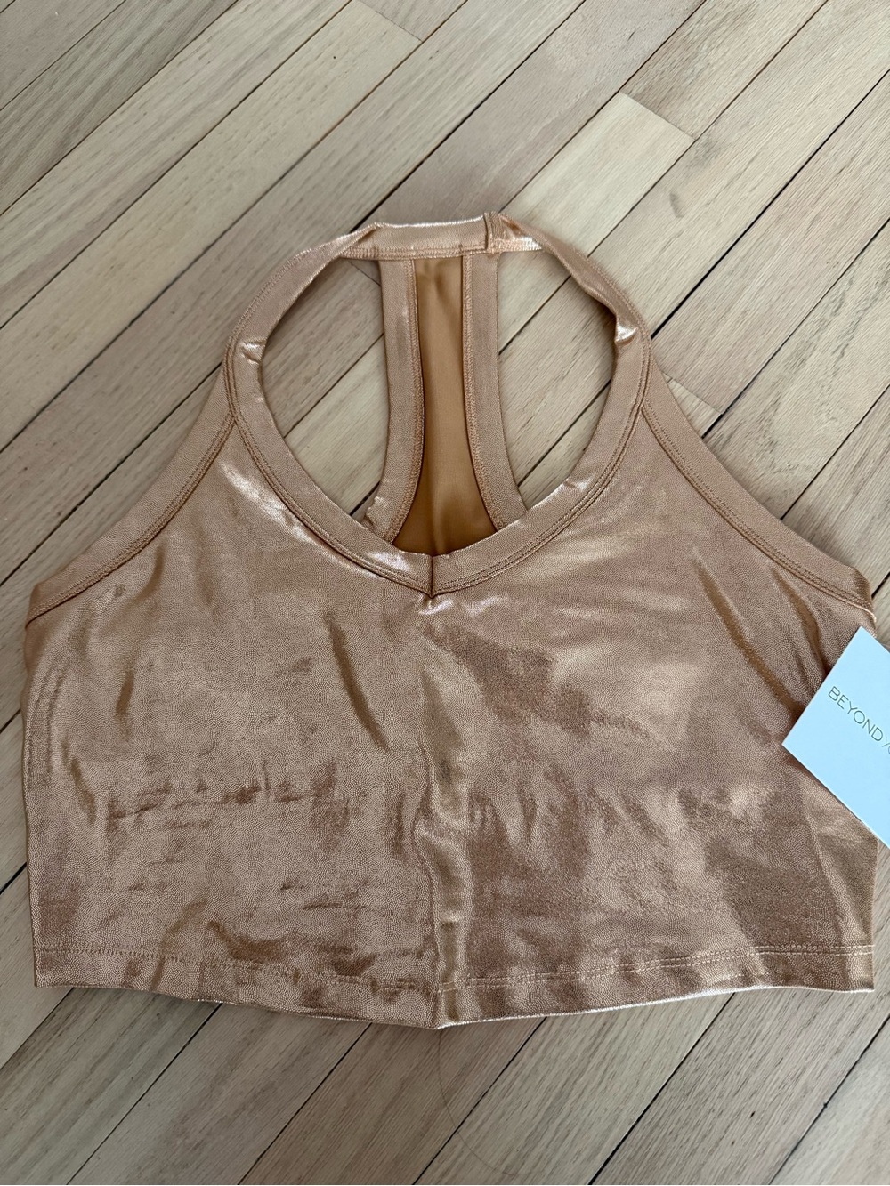 Beyond Yoga Metallic Rose Gold Scoop-Back Crop Tank - Rose Gold